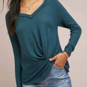 Akemi + Kin Anthropologie waffle knit‎ tie front long sleeve top (small)